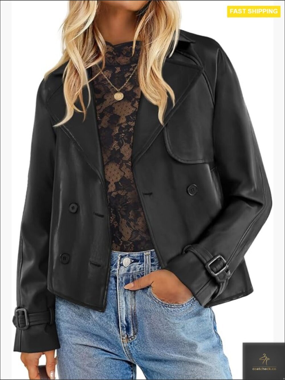 Oversized Faux Leather Motorcycle Jacket Button Down Moto Biker Y2K